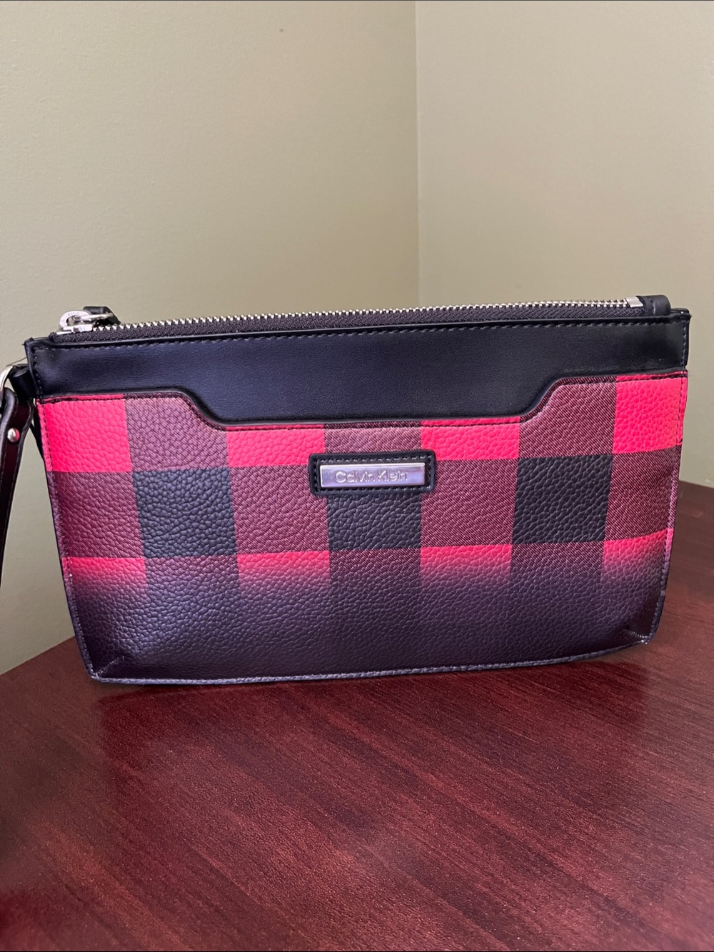 NWT Calvin Klein Red and Black Buffalo Plaid Wristlet